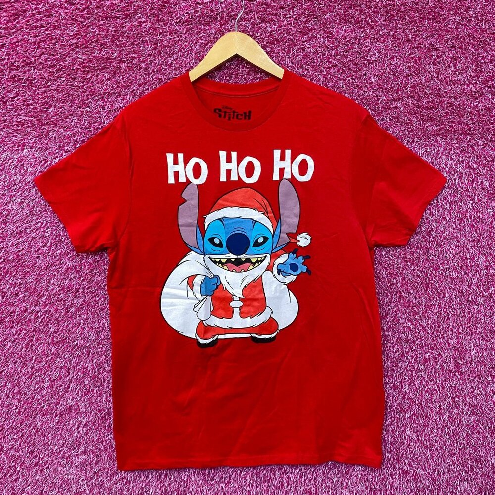Santa Stitch Ho Ho Ho Lilo & Stitch Christmas Disney Tee L